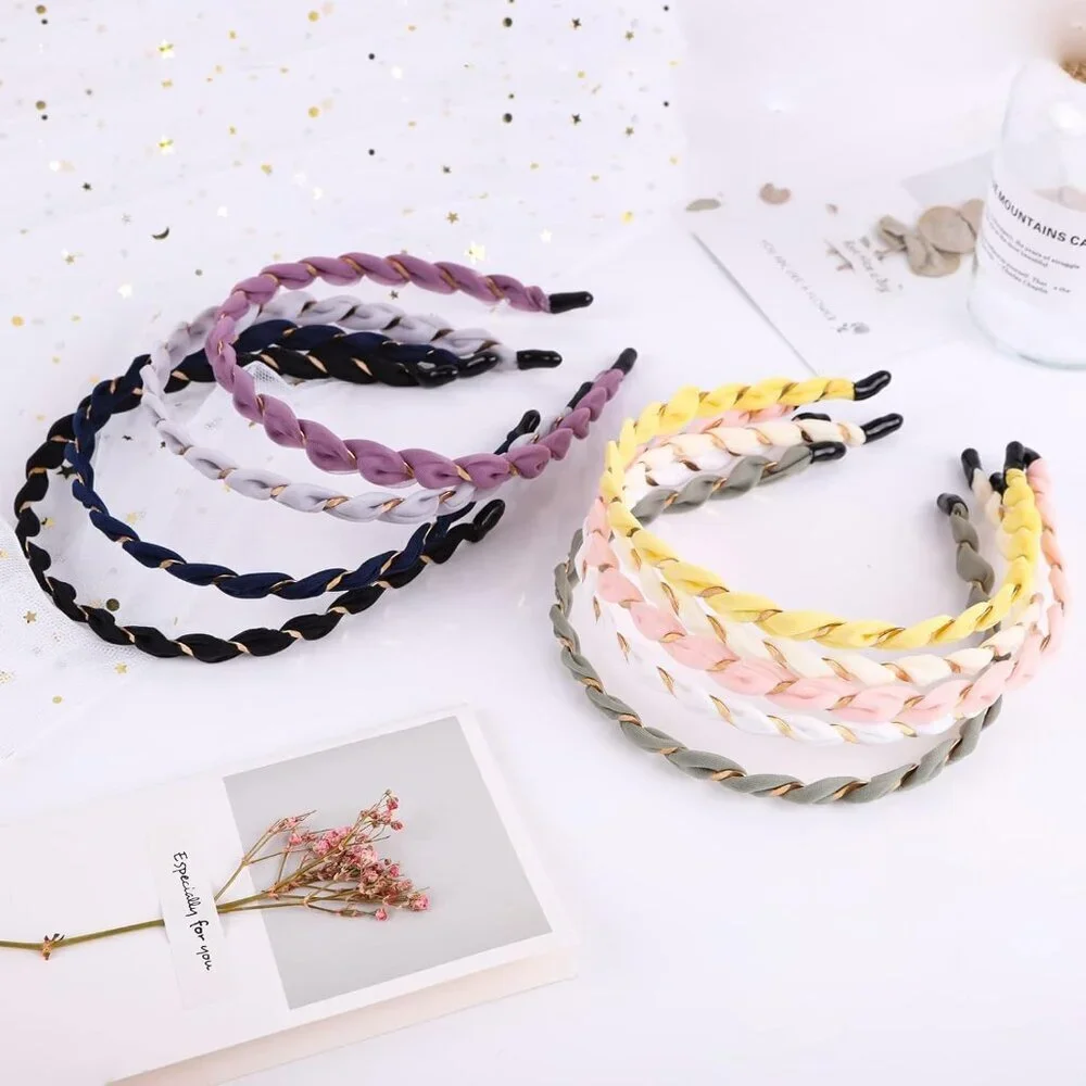 Thin Metal Headbands Women Girls Non Slip Stylish Hair Hoop Pack of 9
